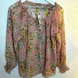 NWT Astrologie Pink Feminine Floral Tunic Blouse